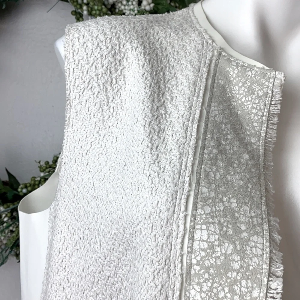 Elie Tahari Verina White Mixed Texture Vest XL Leather Woven Scuba - Picture 3 of 9